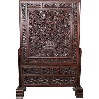 Monumental Chinese Wood Carved Screen