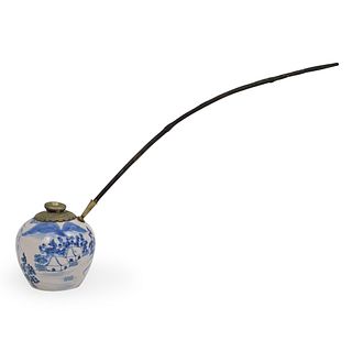 Chinese Blue & White Porcelain Opium Smoking Pipe
