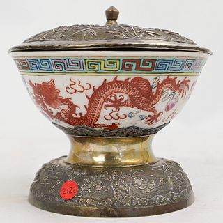 Chinese Porcelain Bowl with Silver