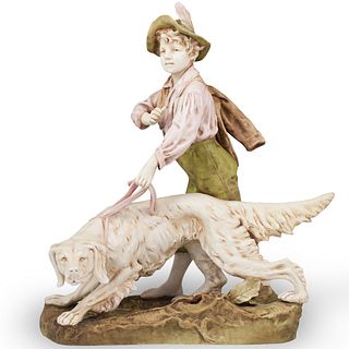 Royal Dux Figurine of Boy and Hunting Dog