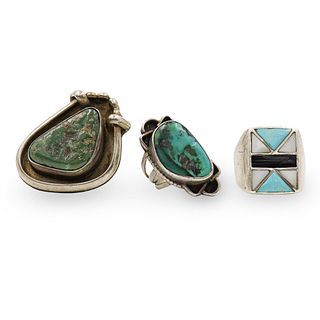 (3 Pc) Sterling and Turquoise Rings