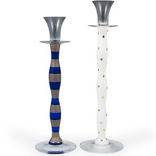 (2 Pc) Signed Glass Candle Sticks