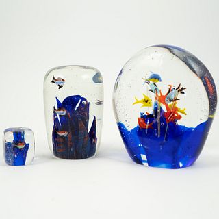 (3 Pc) Set of Murano Fish Bowl Sculptures