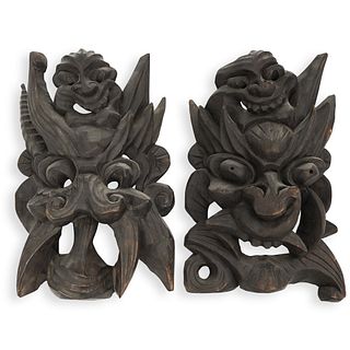 (2 Pc) Carved African Wooden Masks