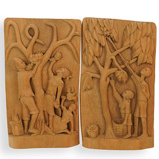 (2) African Wood Carved Panels