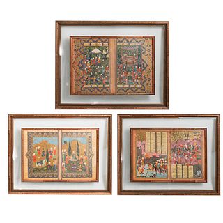 (3 Pc) Framed 18th Cent. Persian Miniature Illustrations