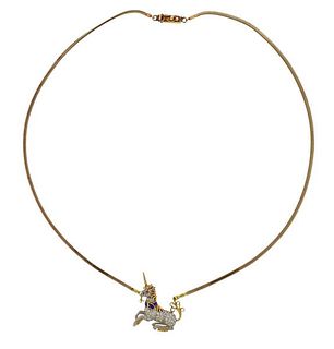 McTeigue 18k Gold Platinum Diamond  Unicorn Pendant on 14k Necklace