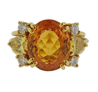 GIA Yellow Diamond 18k Gold Citrine Ring 