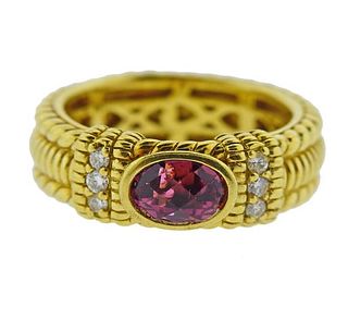 Judith Ripka 18K Gold Diamond Tourmaline Band Ring
