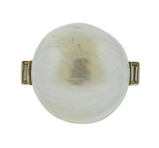 Gold Diamond Mabe Pearl Dome Ring