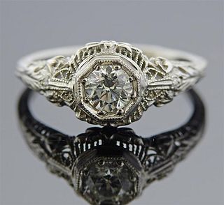 Filigree 18K Gold Diamond Engagement Ring