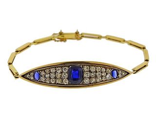 Antique 20K Gold Diamond Blue Stone Bracelet