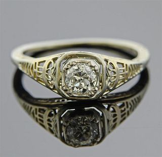 Art Deco Filigree  18K Gold Diamond Ring