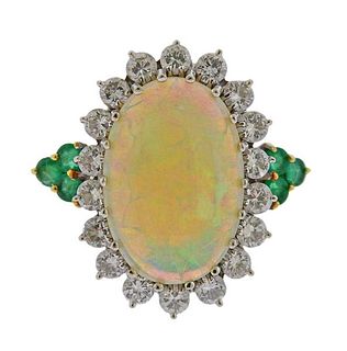 18k Gold Opal Diamond Emerald Ring 