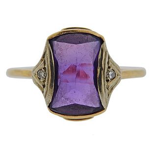 Antique Art Deco 14k Gold Diamond Purple Stone Ring 