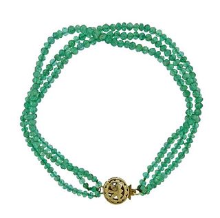 14k Gold Emerald Bead Bracelet 
