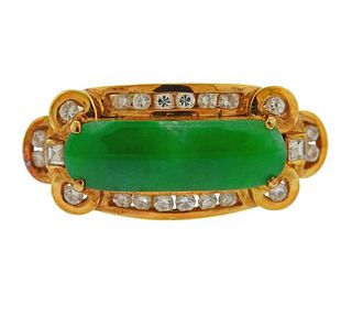 14k Gold Diamond Jade Ring 
