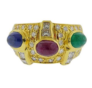 18K Gold Diamond Emerald Sapphire Ruby  Ring