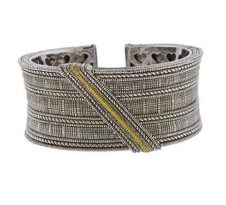 Judith Ripka Silver 18k Gold Diamond Cuff Bracelet