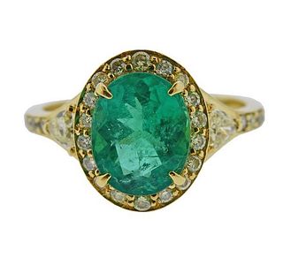 18K Gold Diamond 3.20ct Emerald Ring
