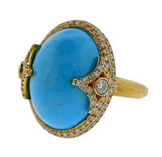 Jordan Alexander 18K Gold Diamond Turquoise Ring