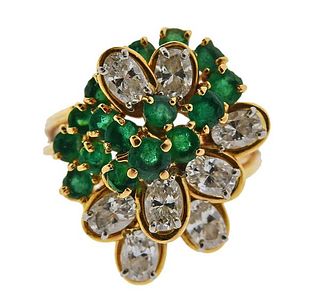 18K Gold Diamond Emerald Cluster Cocktail Ring