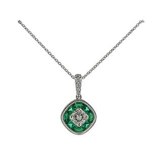 18K Gold Diamond Emerald Pendant Necklace