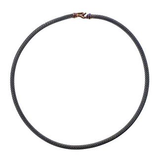 David Yurman Silver 18k Gold Cable Collar Necklace