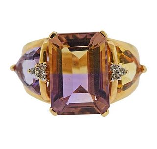 14K Gold Diamond Ametrine Ring