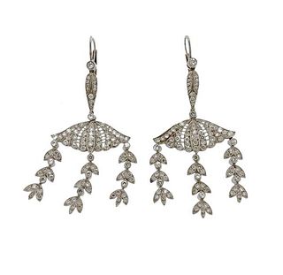 Art Deco Platinum Gold Diamond Earrings 