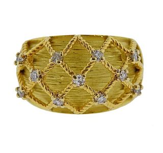 French 18k Gold Diamond Dome Ring 