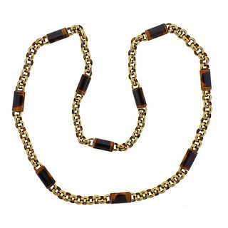 1970s 14k Gold Tiger&#39;s Eye Link Necklace 