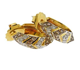 14K Gold Fancy Diamond Hoop Earrings
