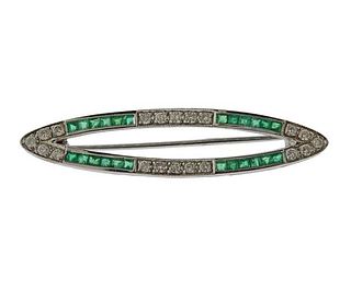 18k Gold Diamond Emerald Brooch Pin 