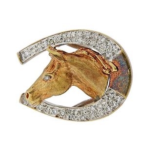 14k Gold Diamond Horse Head Belt Buckle 