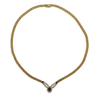 14K Gold Diamond Sapphire Necklace