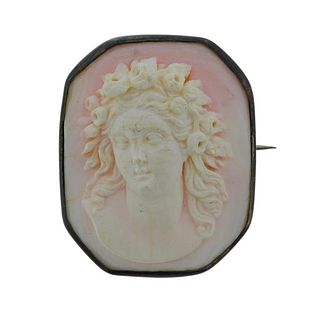 Antique 10K Gold Coral Cameo Brooch 