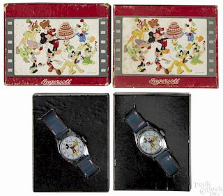 Two Ingersoll Mickey Mouse Birthday series wristwatches with original boxes, 20th c.