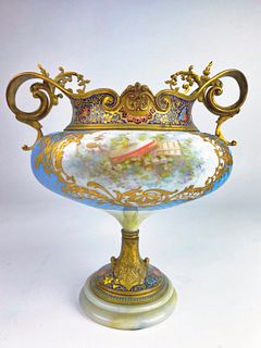  19th C. French Sevres Gilt Bronze & Champleve Vase