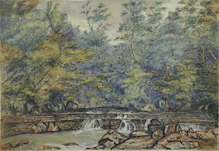 WOELFLE, Arthur. Watercolor. River Landscape.