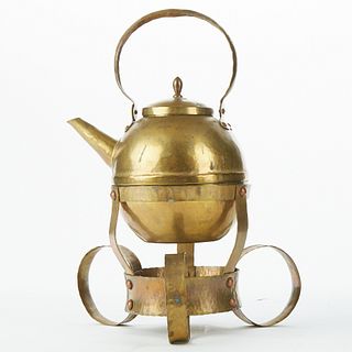 German Arts and Crafts Brass Teapot Set