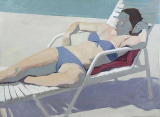 LESSER, Mimi Korach. Oil on Canvas. Sunbather.