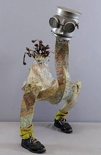 Mixed Media Sculpture of a Chicken in Shoes.