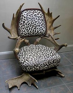 Unique Vintage Upholstered Antler Chair.