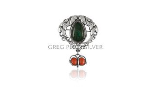 Antique Georg Jensen Drop Brooch 76 With Malachite & Coral