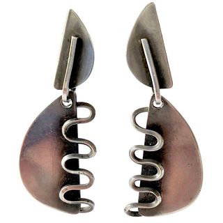 Sterling Silver Mid Century American Modernist Squiggle Earrings