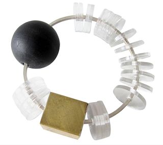 Heidi Abrahamson Sterling Silver Acrylic Brass Wood Kinetic Bracelet