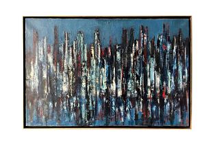 Erwin Wending Abstract Modernist New York City Riverfront Oil Painting
