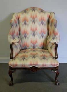 Oversize Carved And Upholstered Wingback Chair