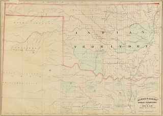 AN ANTIQUE AMERICAN RECONSTRUCTION ERA MAP, "Indian Territory and Texas, Northwest Portion," 1874,